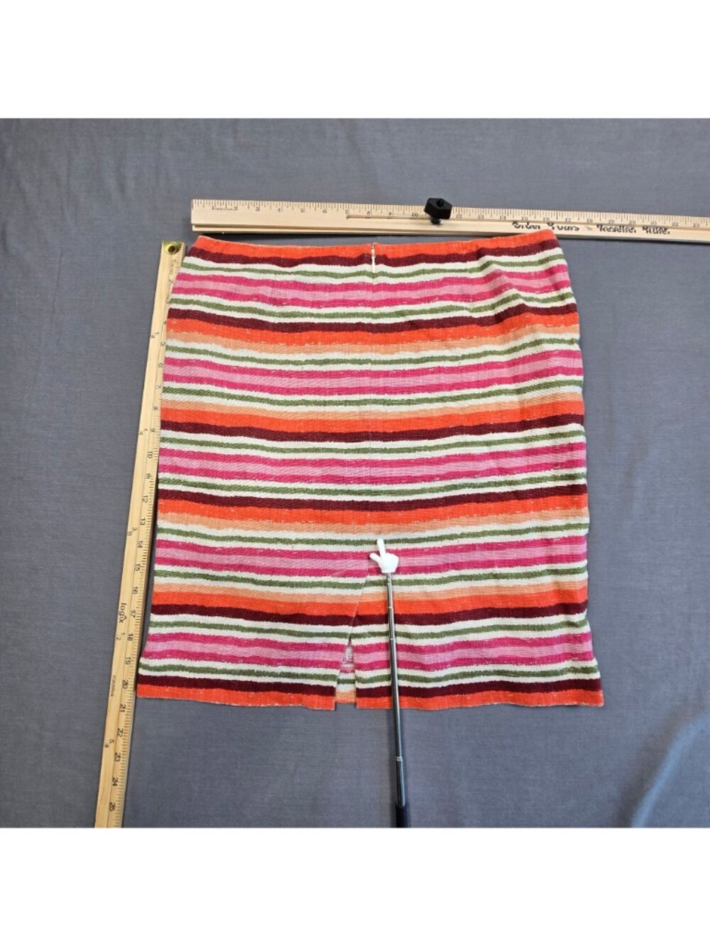 Talbots 10P Short Skirt Striped Pink Orange 100% Linen - Picture 4 of 5